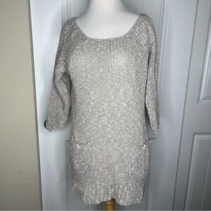 Free People Beige Knit Sweater Dress Clouds Tunic Fisherman Boho Hippie Nautical